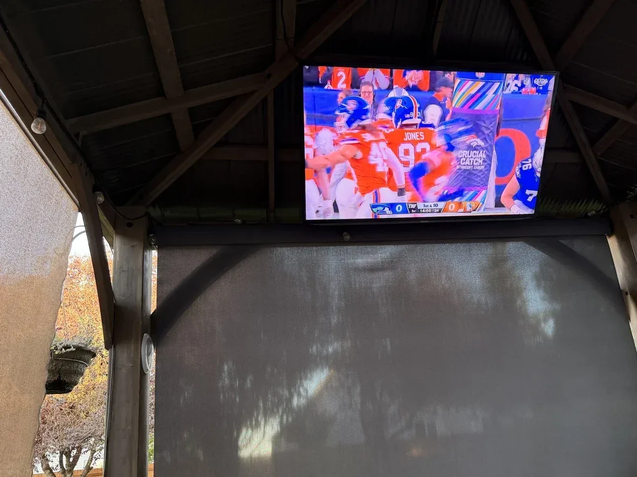 Outdoor TV under a covered patio roof, Lynnwood