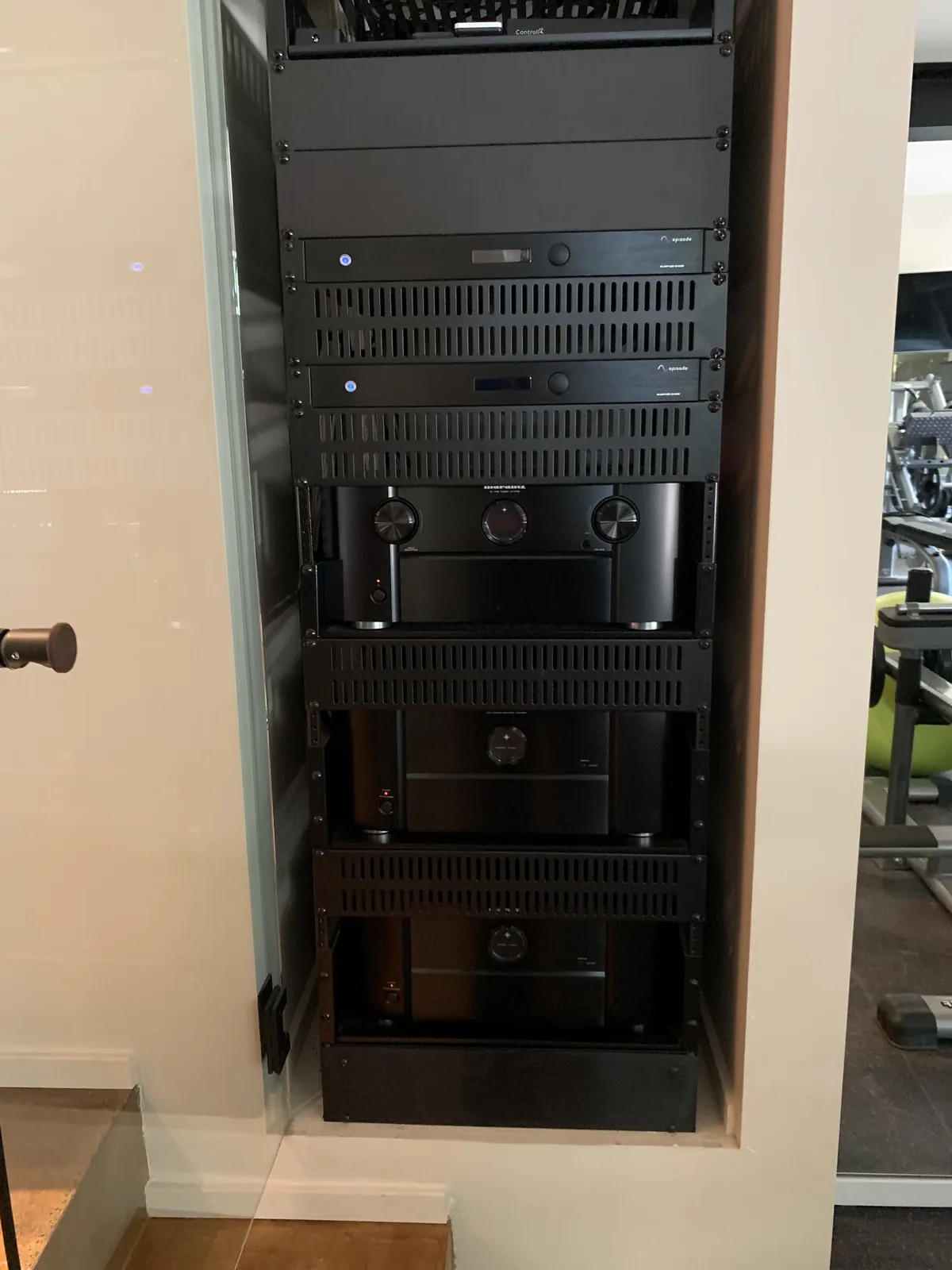 Neat equipment rack with amplifiers