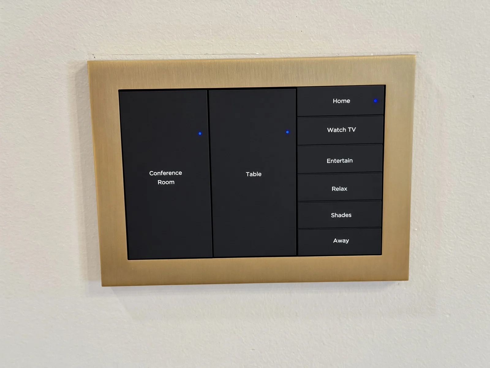 Brushed-brass touchscreen keypad with one-touch scene buttons, Kirkland