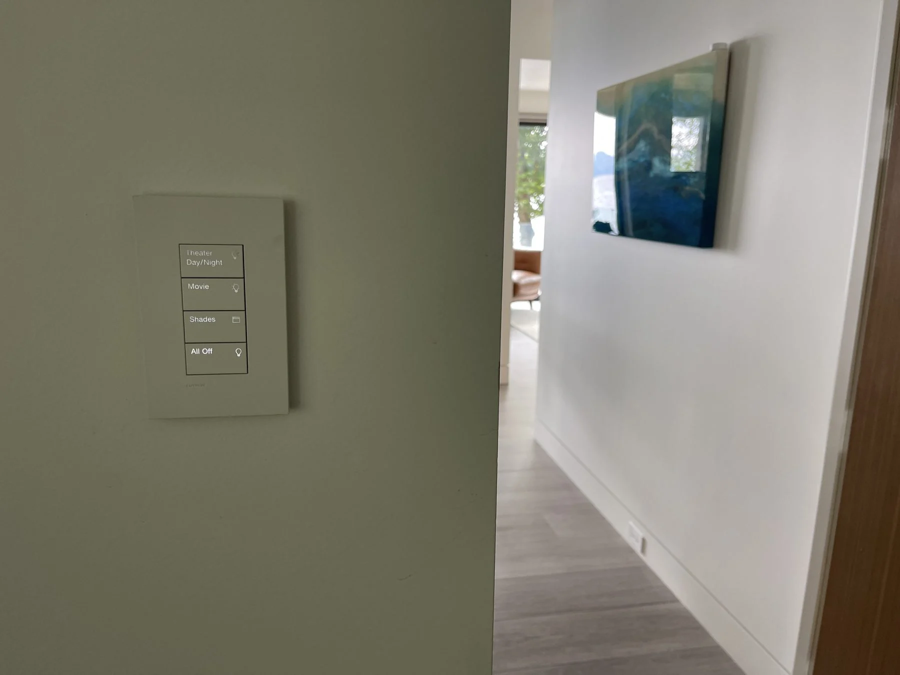 Scene keypad by a hallway that runs the whole room, Sammamish