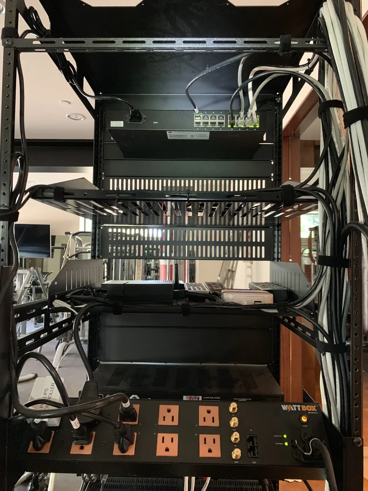 Network switch and backup power in a rack