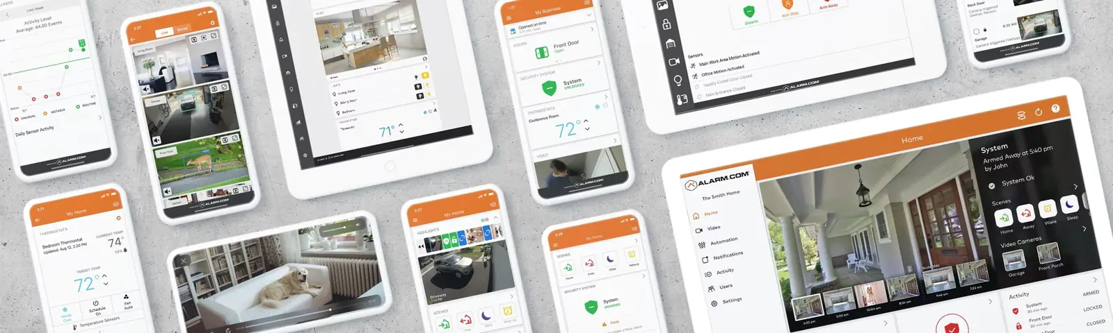 Control security, cameras, locks and thermostat from your phone or tablet